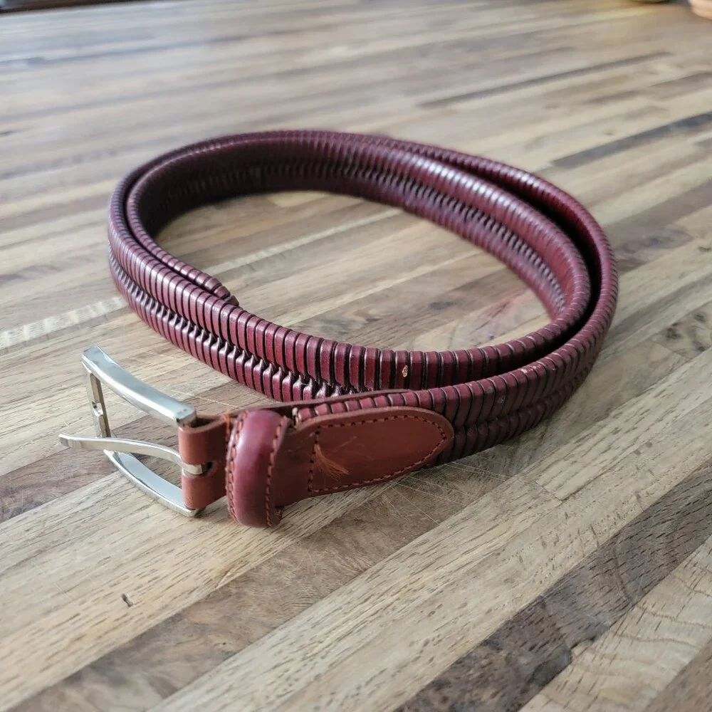 Status 12201 Center Stitch Braided/Woven Belt Leather Belt Single Prong Buckle